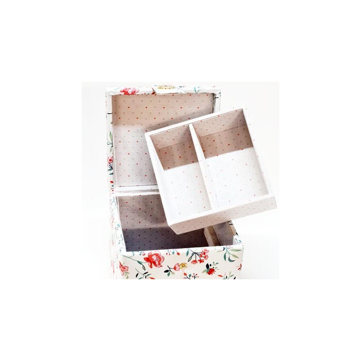 Boite couture DMC en forme de cube  dimension chaque coté 16 cm hauteur 16 cm en bois recouvert de tissu poids 925 grs
