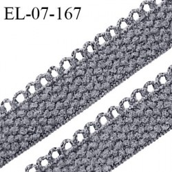 Elastique lingerie 7 mm + 2 mm picots couleur gris bleuté grande marque fabriqué en France largeur 7 mm + 2 prix au mètre