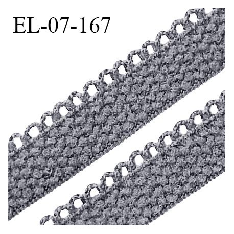 Elastique lingerie 7 mm + 2 mm picots couleur gris bleuté grande marque fabriqué en France largeur 7 mm + 2 prix au mètre