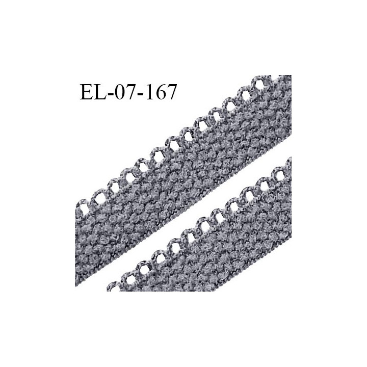 Elastique lingerie 7 mm + 2 mm picots couleur gris bleuté grande marque fabriqué en France largeur 7 mm + 2 prix au mètre