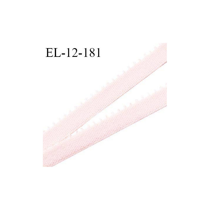 Elastique picot 12 mm lingerie couleur rose poudré largeur 12 mm haut de gamme fabriqué en France prix au mètre