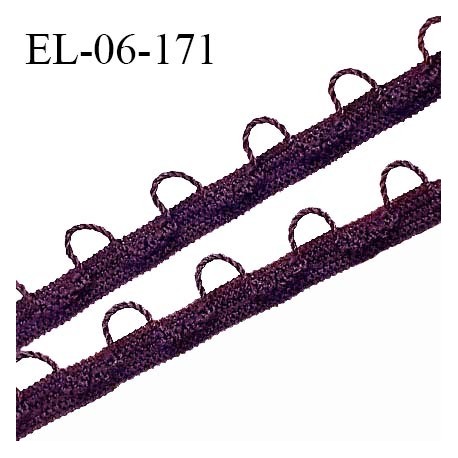 Elastique boutonnière picot 6 mm spécial lingerie haut de gamme couleur aubergine fabriqué en France largeur 6 mm prix au mètre