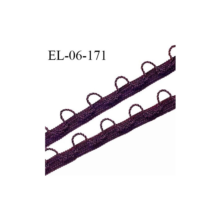 Elastique boutonnière picot 6 mm spécial lingerie haut de gamme couleur aubergine fabriqué en France largeur 6 mm prix au mètre