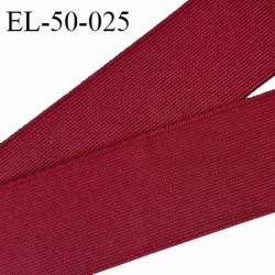 Elastique plat 50 mm couleur bordeaux brodé sur les bords forte élasticité allongement +100% prix au mètre