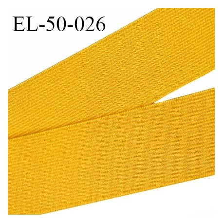 Elastique plat 50 mm couleur jaune bouton d'or brodé sur les bords forte élasticité allongement +100% prix au mètre