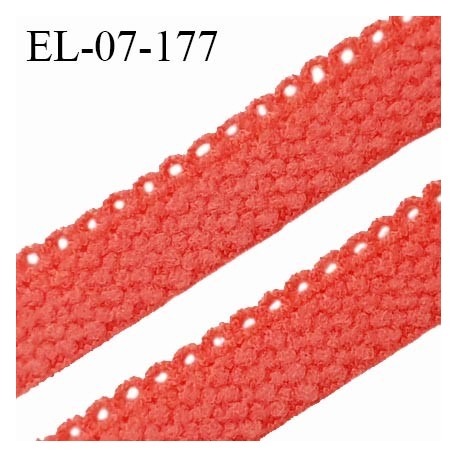 Elastique lingerie 7 mm + 2 mm picots couleur corail grande marque fabriqué en France largeur 7 mm + 2 prix au mètre