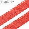 Elastique lingerie 7 mm + 2 mm picots couleur corail grande marque fabriqué en France largeur 7 mm + 2 prix au mètre