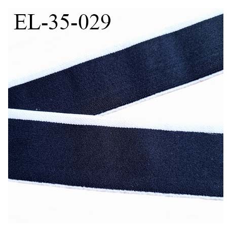 élastique 35 mm aspect velours spécial lingerie et sport très belle qualité couleur bleu marine et blanc doux prix au mètre