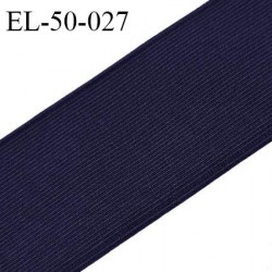 Elastique plat 50 mm couleur bleu marine brodé sur les bords forte élasticité allongement +60% prix au mètre