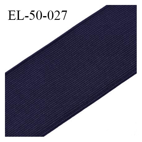 Elastique plat 50 mm couleur bleu marine brodé sur les bords forte élasticité allongement +60% prix au mètre