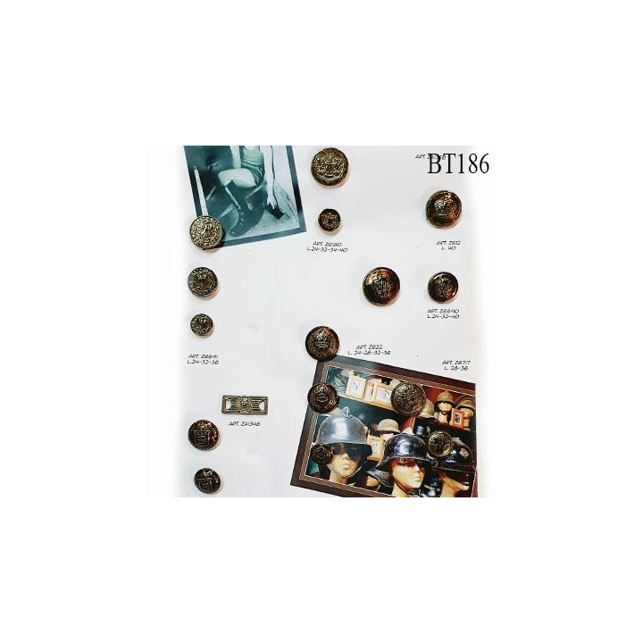 Plaque de 15 boutons et 1 décor style militaire couleur laiton pour création unique prix pour la plaque entière