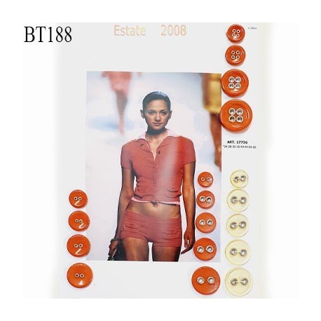 Plaque de 18 boutons de créateur couleur orange et jaune pour création unique diamètre de 15 à 33 mm prix pour la plaque entière
