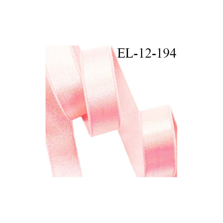Elastique lingerie 12 mm haut de gamme couleur rose pastel brillant bonne élasticité allongement +50% prix au mètre