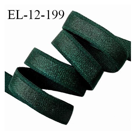 Elastique lingerie 12 mm haut de gamme couleur vert sapin brillant bonne élasticité allongement +80% largeur 12 mm prix au mètre