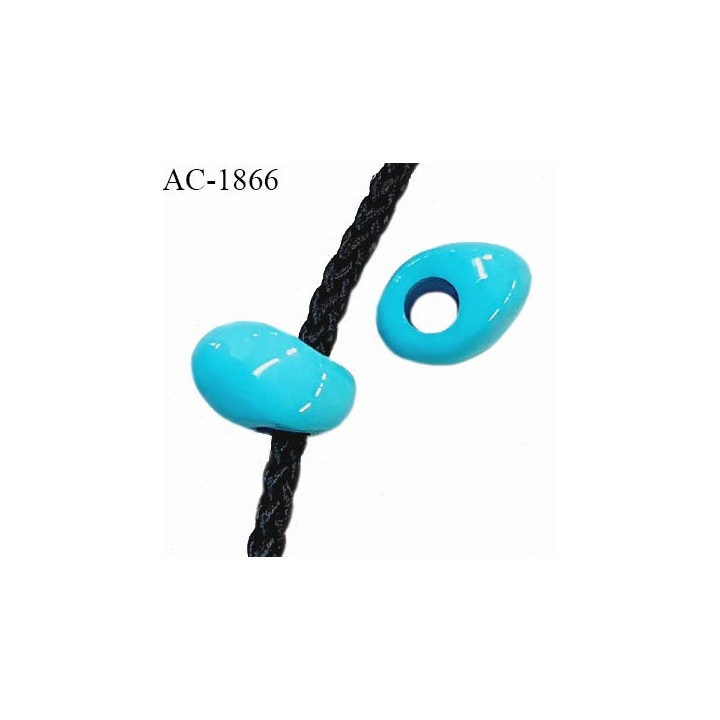 Perle en pvc couleur bleu turquoise longueur 15 mm largeur 10 mm pour cordon de 3 mm de diamètre prix à l'unité