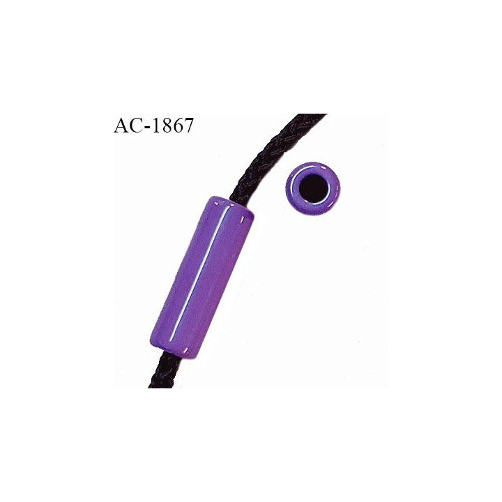 Perle en pvc couleur violet longueur 25 mm largeur 8 mm pour cordon de 3 mm de diamètre prix à l'unité