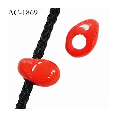 Perle en pvc couleur rouge longueur 15 mm largeur 10 mm pour cordon de 3 mm de diamètre prix à l'unité