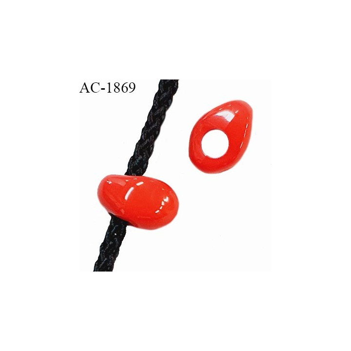 Perle en pvc couleur rouge longueur 15 mm largeur 10 mm pour cordon de 3 mm de diamètre prix à l'unité