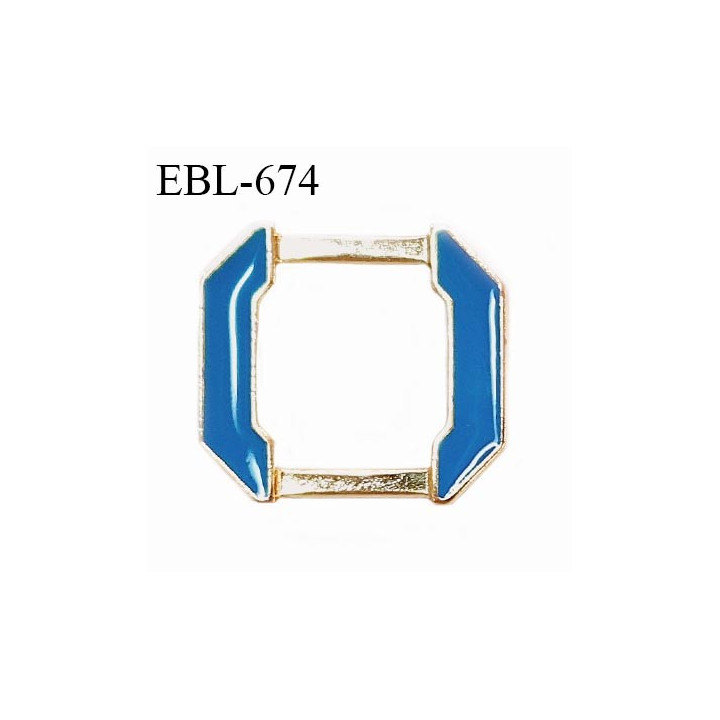 Boucle 15 mm en métal couleur or et bleu largeur intérieur 12 mm largeur extérieur 20 mm épaisseur 3 mm prix à l'unité