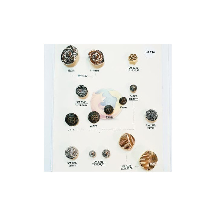 Plaque de 15 boutons couleur or argent et bronze diamètre 12 mm à 38 mm prix pour la plaque entière