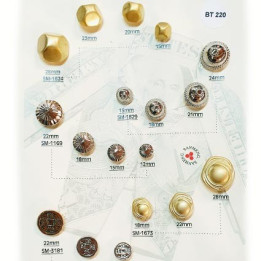 Plaque de 18 boutons couleur doré et argent diamètre 12 mm à 28 mm prix pour la plaque entière