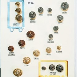 Plaque de 21 boutons couleur doré bronze et argent diamètre 12 mm à 25 mm pour création unique prix pour la plaque entière