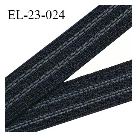 Elastique 23 mm couleur noir avec deux petites bandes anti glisse grises élastique épais prix au mètre