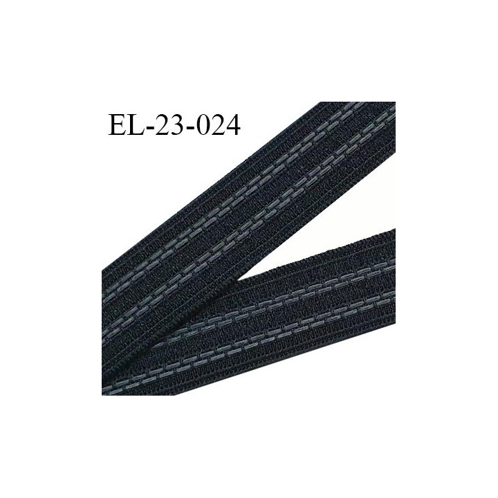 Elastique 23 mm couleur noir avec deux petites bandes anti glisse grises élastique épais prix au mètre