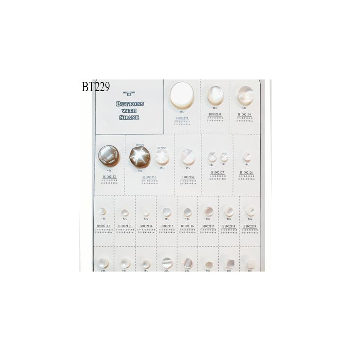 Plaque de 26 boutons effet nacré le plus gros diamètre 30 mm et le plus petit diamètre 8 mm prix pour la plaque entière