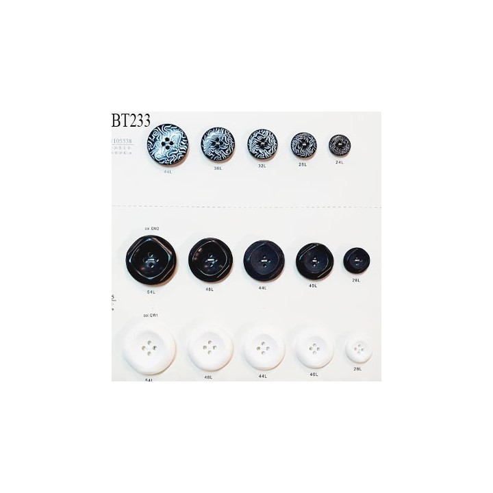 Plaque de 15 boutons couleur noir et blanc diamètre 15 à 32 mm pour création unique prix pour la plaque entière