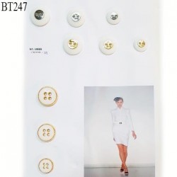 Plaque de 9 boutons couleur blanc et or diamètre 23 à 30 mm pour création unique prix pour la plaque entière