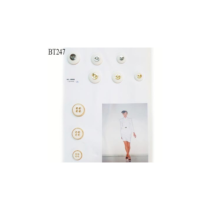 Plaque de 9 boutons couleur blanc et or diamètre 23 à 30 mm pour création unique prix pour la plaque entière