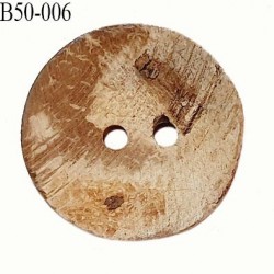 Bouton 50 mm en bois de coco naturel en forme ronde largeur 50 mm 2 trous prix à la pièce