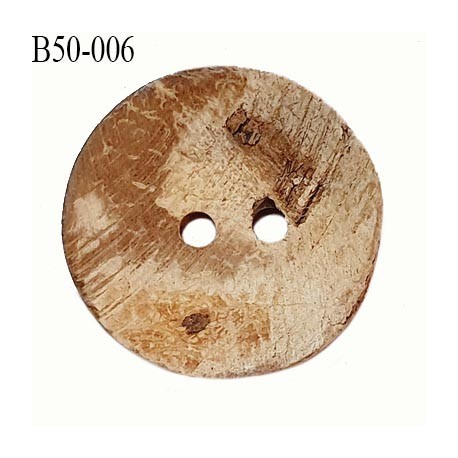 Bouton 50 mm en bois de coco naturel en forme ronde largeur 50 mm 2 trous prix à la pièce