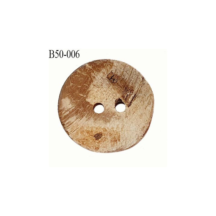 Bouton 50 mm en bois de coco naturel en forme ronde largeur 50 mm 2 trous prix à la pièce