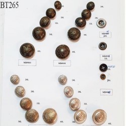 Plaque de 24 boutons en métal couleur laiton et chrome doré l diamètre 10 à 25 mm prix pour la plaque entière