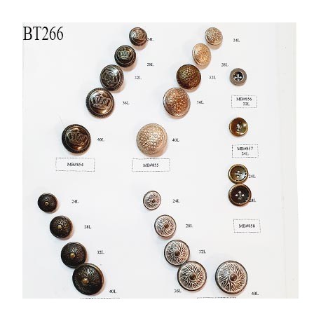 Plaque de 23 boutons en métal couleur laiton et chrome doré diamètre 14 à 25 mm pour création unique prix pour la plaque entière