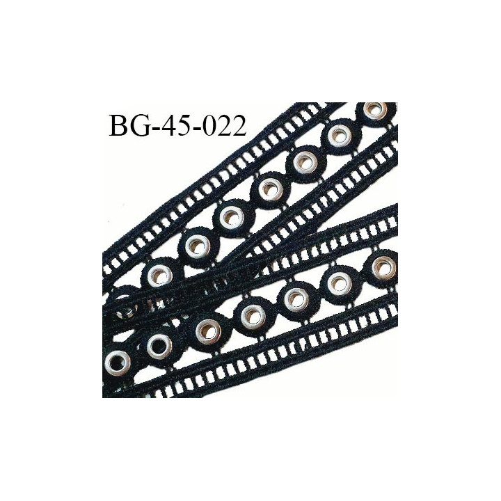 Galon ruban guipure 45 mm couleur noir avec oeillets couleur chrome diamètre intérieur 5 mm prix au mètre