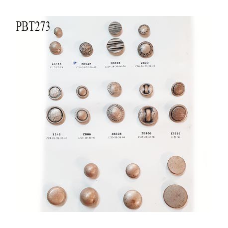 Plaque de 17 boutons effet argent vieilli bronze clair diamètre 11 à 30 mm pour création unique prix pour la plaque entière