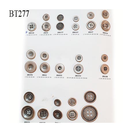 Plaque de 29 boutons en métal effet argent vieilli bronze clair diamètre 15 à 35 mm prix pour la plaque entière