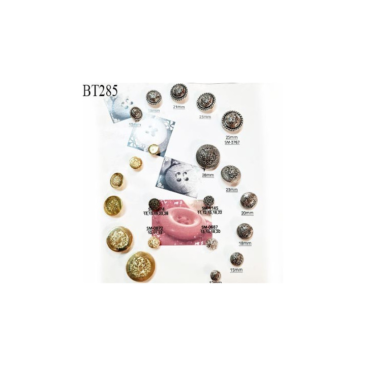 Plaque de 21 boutons couleur doré et argent diamètre 12 à 30 mm pour création unique prix pour la plaque entière
