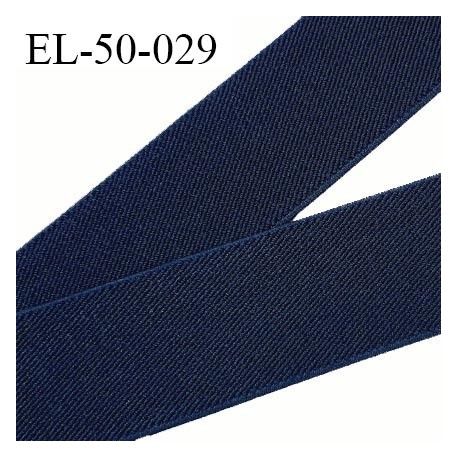 Elastique plat 50 mm couleur bleu marine brodé sur les bords bonne élasticité allongement +70% largeur 50 mm prix au mètre