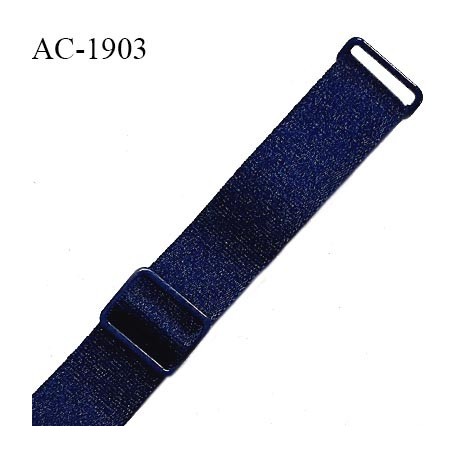 Bretelle lingerie SG 15 mm très haut de gamme couleur bleu marine brillant avec 2 barrettes longueur 24 cm prix à l'unité