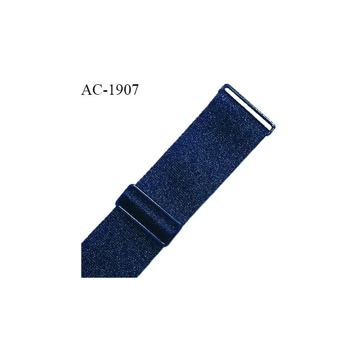 Bretelle lingerie SG 18 mm très haut de gamme couleur bleu gentiane brillant avec 2 barrettes longueur 22 cm prix à l'unité