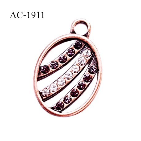 Bijou décor pendentif lingerie et autres couleur cuivre avec strass violet et blanc hauteur 18 mm largeur 11 mm prix à la pièce