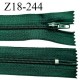 Fermeture zip 18 cm couleur vert non séparable largeur 2.4 cm glissière nylon largeur 4 mm longueur 18 cm