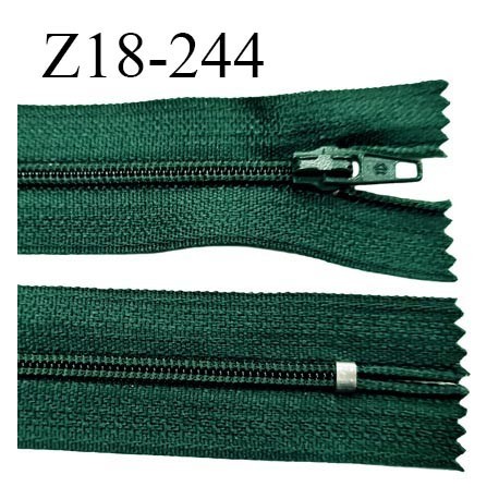 Fermeture zip 18 cm couleur vert non séparable largeur 2.4 cm glissière nylon largeur 4 mm longueur 18 cm