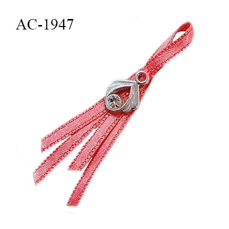 Noeud lingerie ornement attache couleur rouge hibiscus avec un pendentif métal et strass haut de gamme prix à l'unité