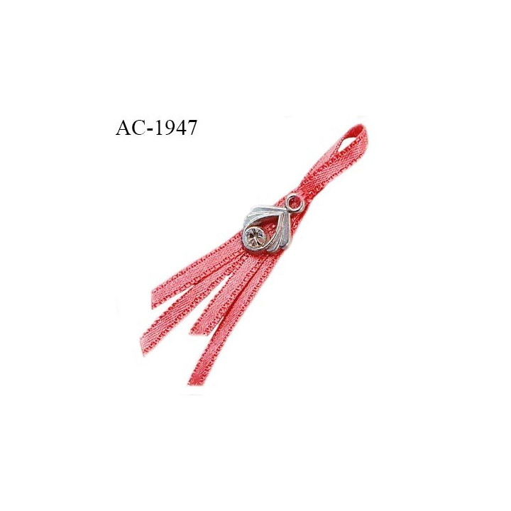 Noeud lingerie ornement attache couleur rouge hibiscus avec un pendentif métal et strass haut de gamme prix à l'unité