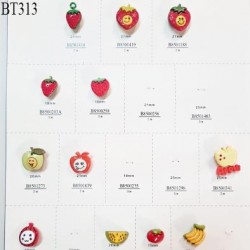 Plaque de 12 boutons ENFANT thème fruits diamètre de 15 à 25 mm pour création unique prix pour la plaque entière